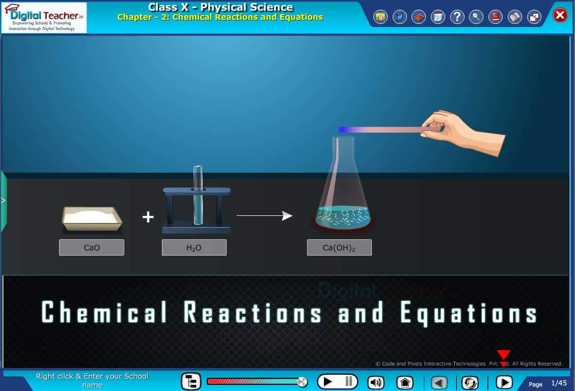 Digital Teacher Class 10 physical science, chapter 2 chemical reactions and equations lesson explation with animated video content